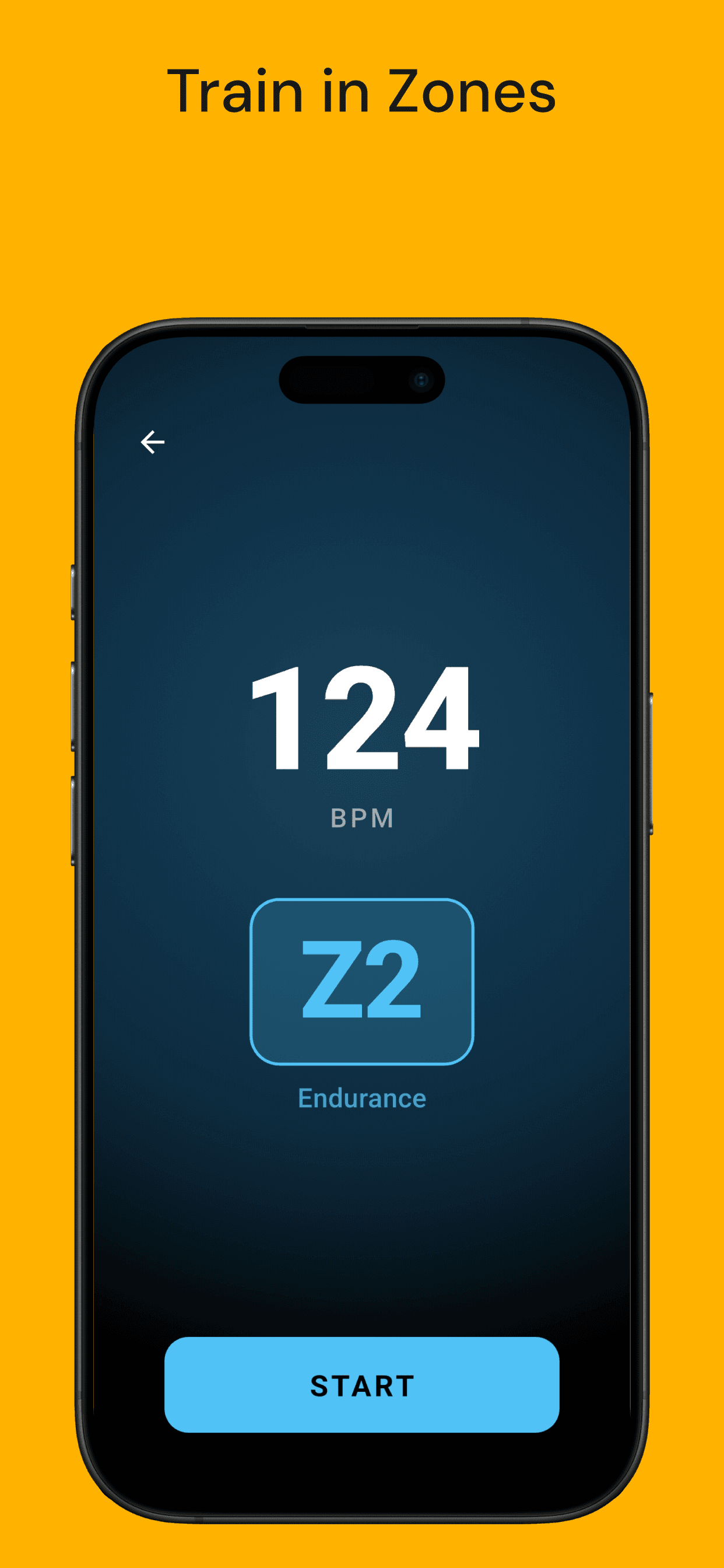 Strap Zone live heart-rate zone display at 124 BPM in Zone 2